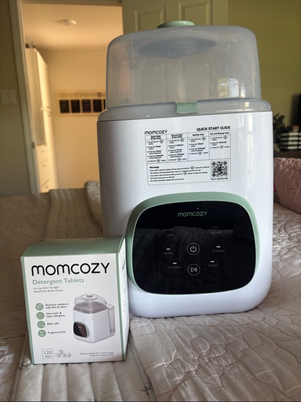 Momcozy KleanPal Pro bottle washer and box of 120 detergent tabs